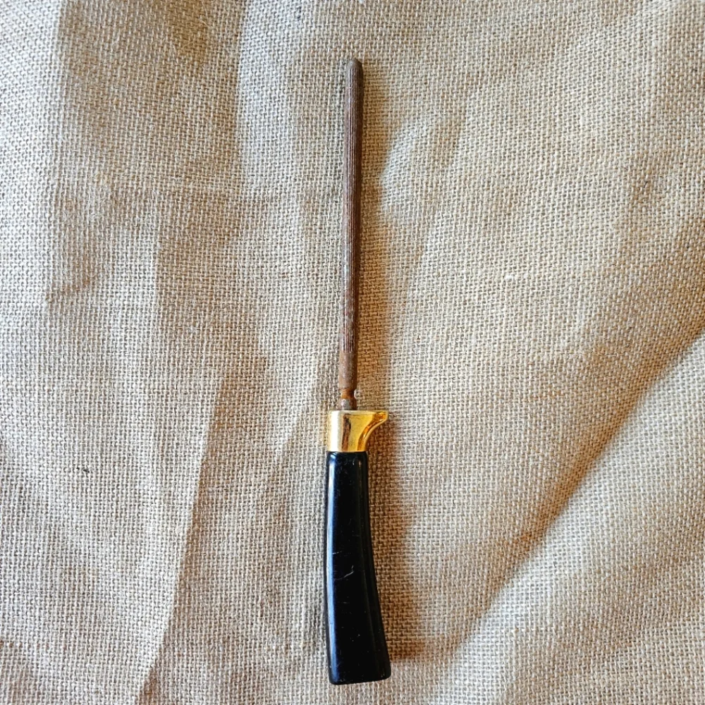 Vintage Knife Sharpening Steel Rod Black Handle Gold Guard Honing Tool